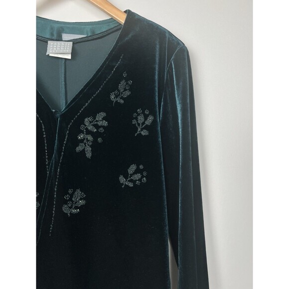 Vintage Forest Green Velvet Maxi Dress & Jacket Beaded Y2K Shoulder Pads USA 12 - Picture 7 of 16